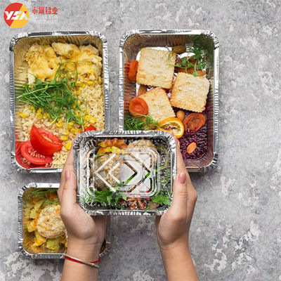 Disposable Aluminum Foil Container 450ml 800ml Oven Microwave Safe Leak Proof Tray with Plastic Lid
