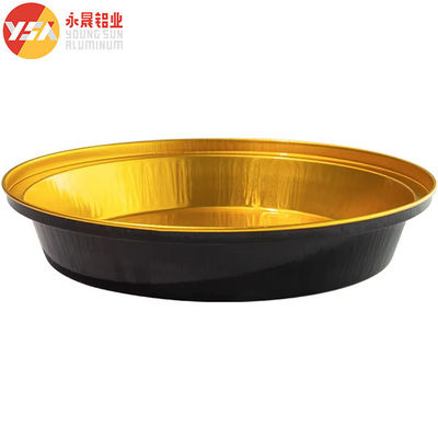 230 ml Zwarte en Gouden Warmte Seal Folie Panen Wegwerp Ronde Pan Met Deksel